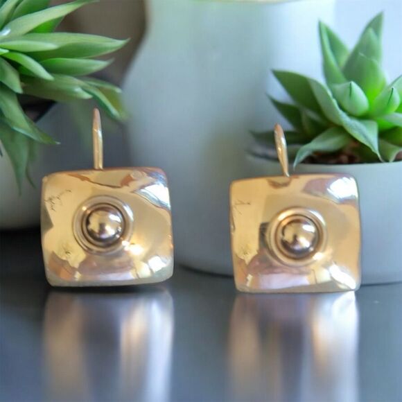 Vintage Sterling Silver Square Drop Earrings Mexico Women's Fine Jewelry